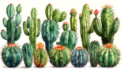 Watercolor cactus collection