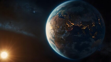Planet Earth with sun in space