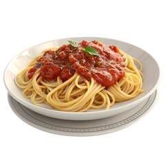 Spaghetti with rich tomato sauce and basil garnish isolated on a transparent background pasta
