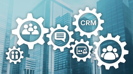 CRM Customer Relationship Management Concept – Abstract Mixed Media Background