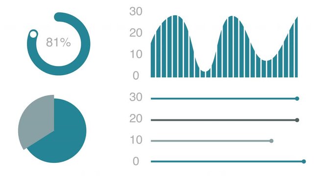 Animated infographic elements on white background for statistic and business presentation.