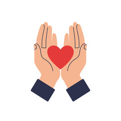 Obraz premium Two Hands Gently Holding a Red Heart.