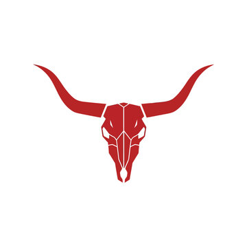 Red bull skull western wild animal horns decorative graphic animal skeleton bone vector