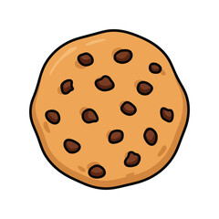 Delicious chocolate chip cookie illustration flat design simple cute baking food sweet treat dessert icon vector