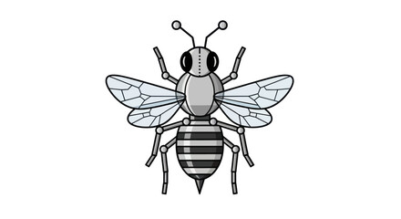 Stylized Mechanical Bee Illustration, Grey and Black Design.