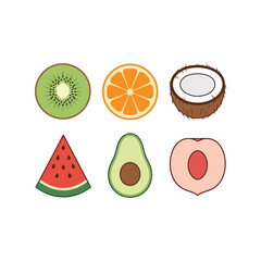 Fresh fruit variety healthy natural food slices icons collection vector