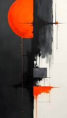 Orange Sphere Abstraction: An abstract art piece showcases a vibrant orange sphere juxtaposed against a stark black and light backdrop, creating a visual dynamic of color and form.