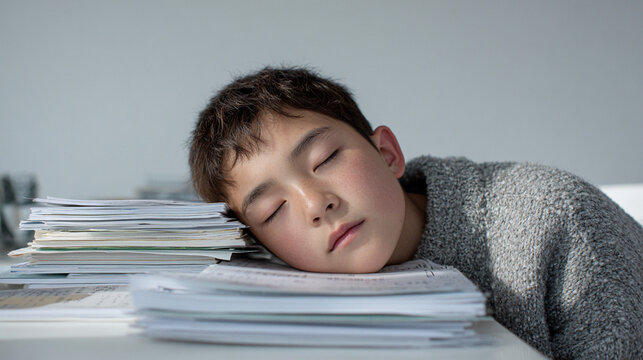 young boy sleeping on desk