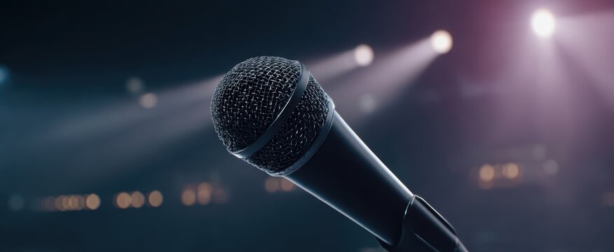 The microphone ready for an electrifying live performance on stage.