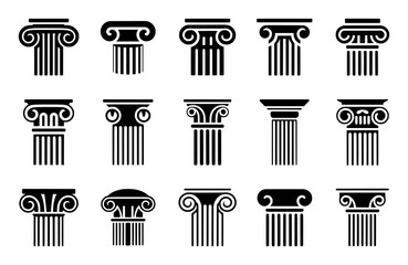Collection of Black and White Ancient Greek and Roman Column Icons
