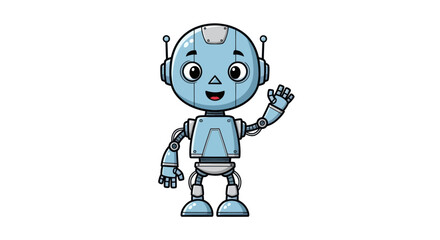 Adorable Blue Cartoon Robot Waving Hello with Antennas.