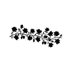 Elegant silhouette floral branch with blooming flowers decorative element vector art vector