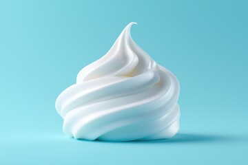 Smooth swirl of white moisturizing cream with glossy texture on pastel blue background, skincare cosmetic product design
