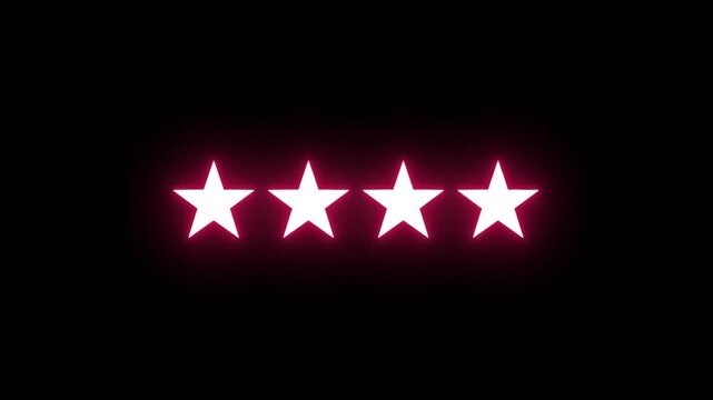 Red glow 4-star rating animation with a green screen background. client feedback interaction, business success Loop HD video with alpha channel. Motion graphics of 4 star concept. 4k