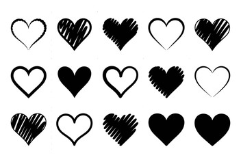 Collection of Black and White Heart Icons with Various Styles