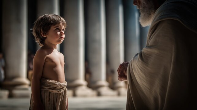 Hannah presents young Samuel to the high priest Eli, entrusting her son to God&rsquo;s service with faith, humility, and hope.