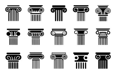 Collection of Black and White Icons of Ancient Greek and Roman Columns