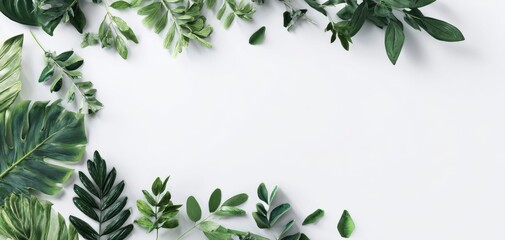 Obraz premium The Beautiful Green Leaves Arranged Artfully on a White Background