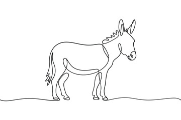Minimalist single line drawing of a standing donkey