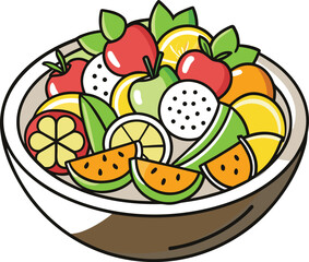 Vibrant mixed fruit illustration with bold colors