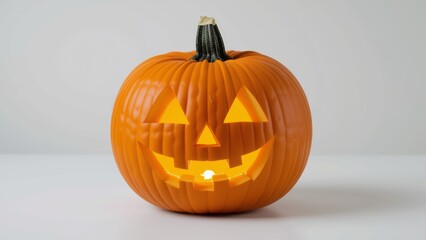 Halloween Pumpkin Realism features glowing orange pumpkin with mischievous grin, triangular eyes, celebrating Halloween spirit. Concept of Halloween Pumpkin Realism evokes festive joy.