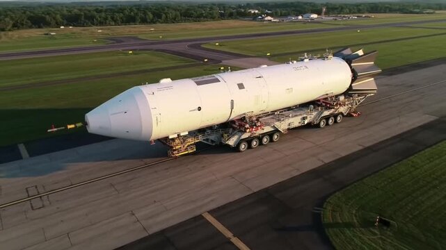 Rocket Transported on a Trailer Across a Concrete Runway.