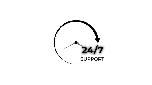24/7 continuous support service concept. Businesswoman presents glowing icon representing 24/7 customer support, symbolizing nonstop assistance, helpline service, Motion graphics of 24/7 support. 4k