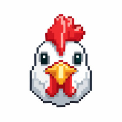 Naklejka premium Pixel Art Chicken Head Icon, Farm Animal Face Illustration