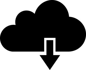 Cloud download icon with downward arrow in simple modern design, isolated on transparent background. Cloud download icon vector representing digital data transfer, file sharing and online backup.