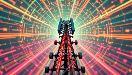 Antenna Mast Installation Urban Setting Digital Art Futuristic Environment Below View Technology Concept