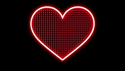 Glowing red neon heart on a black background.This futuristic background is perfect for Valentine's Day promotions, nightclub visuals, music event flyers, and digital designs related to technology 