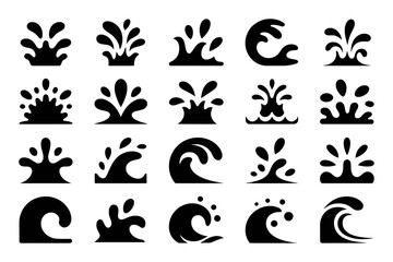 Collection of Black and White Water Splash and Wave Icons