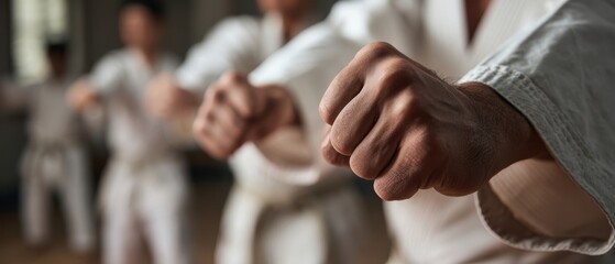 The Focused Hands of Karate Practitioners in Action During Training Session