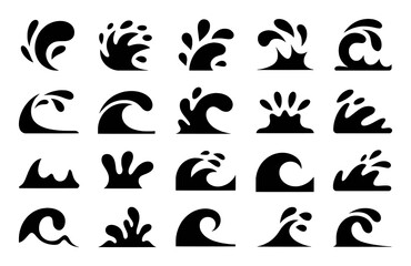 Collection of Black and White Wave and Water Splash Icons