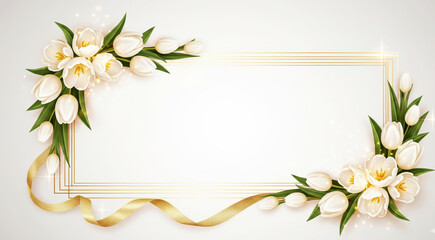 Fototapeta premium Elegance of Golden Frame and White Tulips