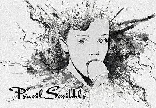 Pencil Scribble Sketching Photo Effect Mockup