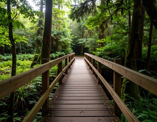 Wooden Bridge in Lush Forest