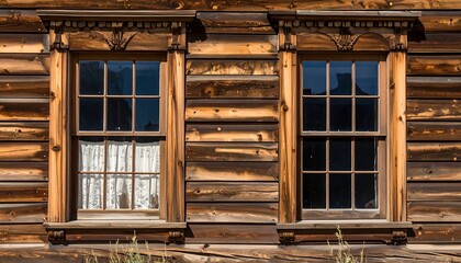 Wooden building facade with windows