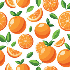 Vector vector art of vibrant seamless pattern featuring oranges and slices with green leaves on a transparent background