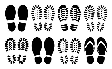 Collection of Black Footprint Silhouettes of Various Footwear Types