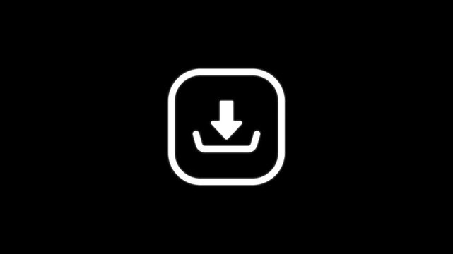 Black and blue download icon animation video. Animated arrow, cloud, folder, file, animated arrow, downloading icon in square, direction arrow in black and white background for web, app, and UI design