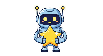 Adorable blue robot character holding a shiny yellow star award.