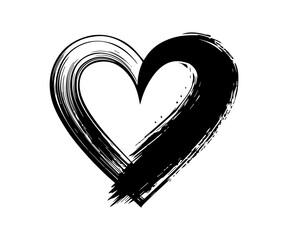 Black and White Grunge Brush Stroke Heart Shape