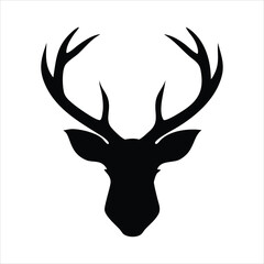 Black silhouette of a deer head with antlers on white background