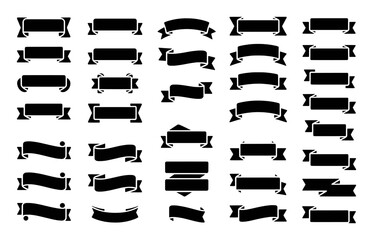 Collection of Black Ribbon and Banner Icons