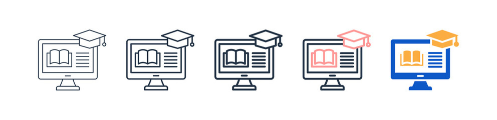 Online Course different style icons set vector illustration. 