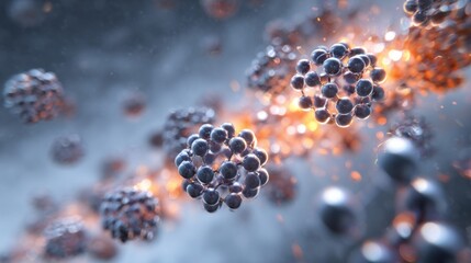 glowing metallic spheres cluster abstract