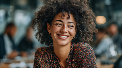 happy black woman in office meeting business professional corporate team executive career achievement employee success management teamwork leadership discussion strategy