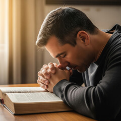 Obraz premium young man reading a book. an open book of ancient teachings.
