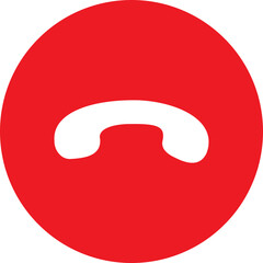 Phone call button icon. Red decline handset button icon. Phone dial symbol isolated on transparent background. Vector illustration.